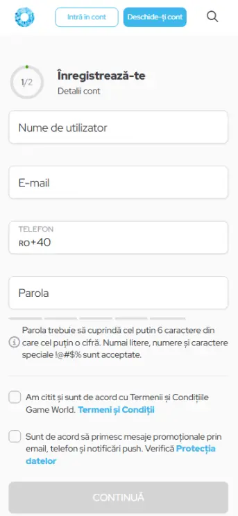 Game World bonus fara depunere - inregistare cont