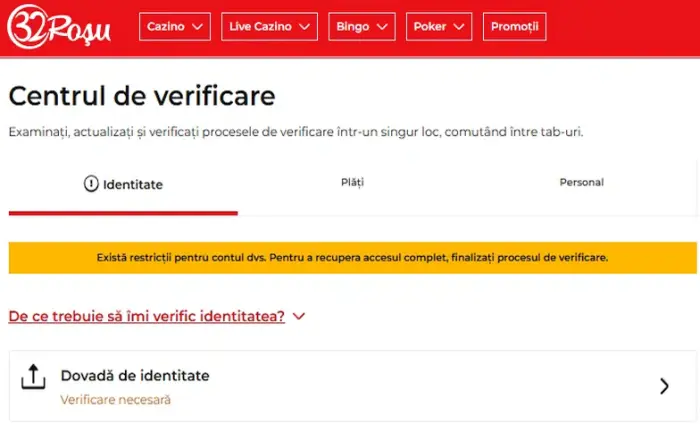 Bonus fara depunere 32Rosu - KYC