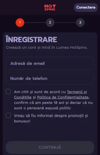 HotSpins bonus fara depunere - inregistrare cont
