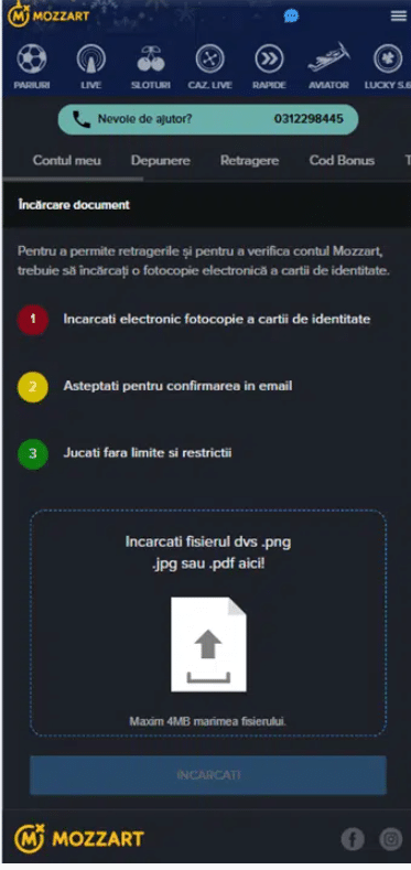 mozzart casino verificare cont 2026